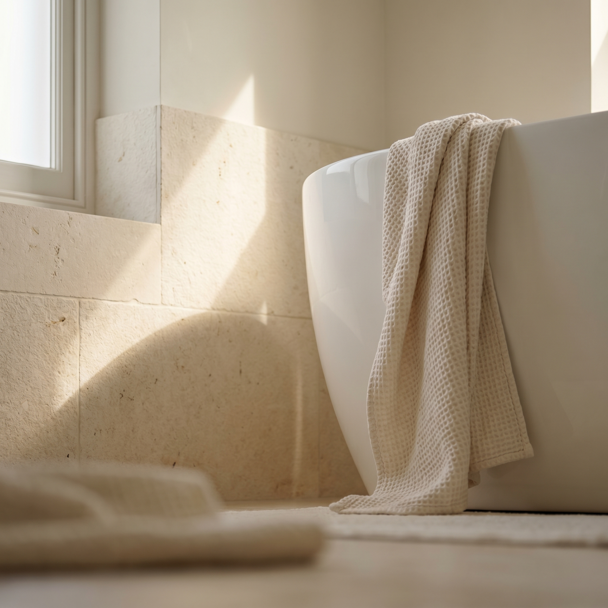 Empty bathtub in soft morning light